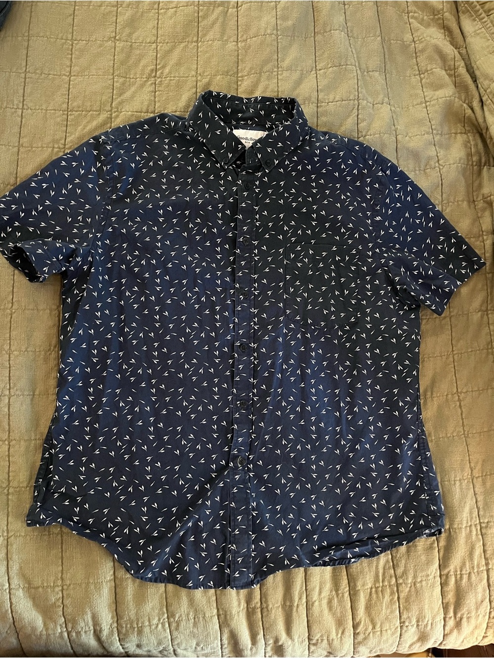 Goodfellow & Co Navy Short-Sleeve Button-Down with White Micro Print